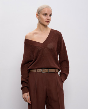 Brunello Cucinelli Коричневий шкіряний ремінь з ланцюжком моніль M0JUMC31G