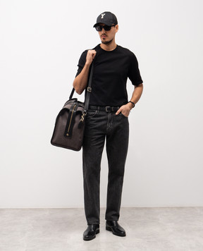 Saint Laurent Черная футболка с вышивкой логотипа в тон 857461Y37XE