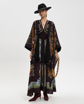 La DoubleJ Бордове пончо з вовни в брендовий принт SCA0047PLA003BOU01