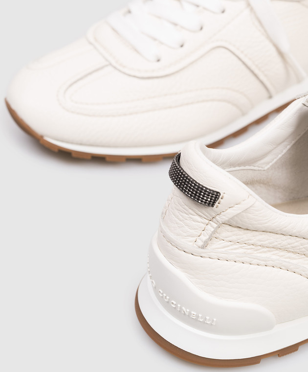 Brunello Cucinelli Кожаные кроссовки цвета айвори с цепочкой мониль MZDKG3235 изображение 5