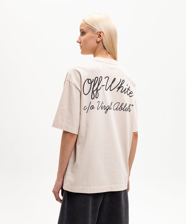 Off-White Бежева футболка з принтом логотипа 44MAA120S26J01D зображення 4