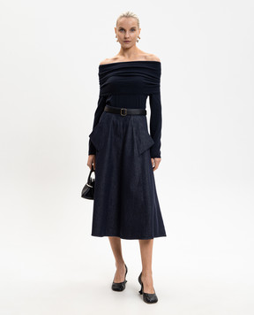 Max Mara Синий свитер MXMFARETRA из кашемира с открытыми плечами MXMFARETRA