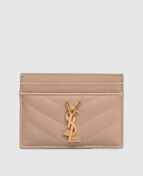Saint Laurent Бежевий шкіряний картхолдер з металевою емблемою Cassandre 423291BOW01