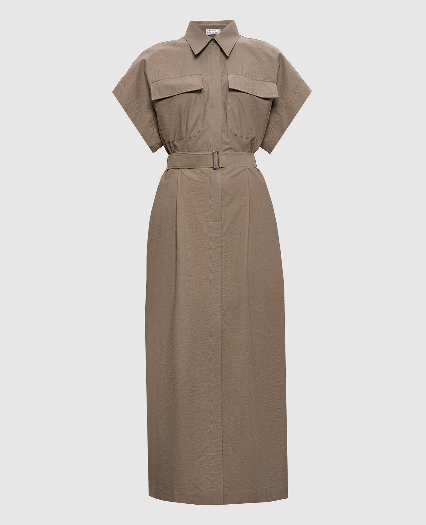 Коричневое платье-рубашка с цепочкой мониль