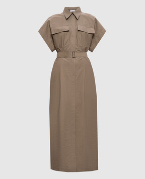 Brunello Cucinelli Коричнева сукня-сорочка з ланцюжком моніль ML140A5475