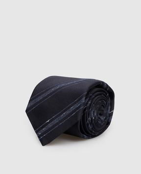 Brunello Cucinelli Синя краватка з шовком в смужку MX8640018