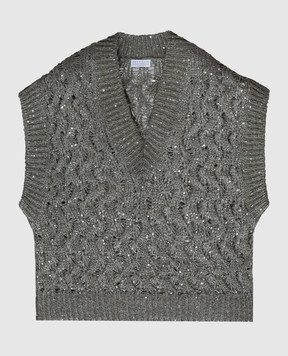 Brunello Cucinelli Жилет кольору хакі з шовком та льоном MEA371112