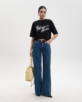 Balmain Чорна укорочена футболка з логотипом GF1EE145BD41