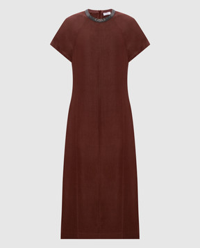 Brunello Cucinelli Коричневое платье с леном MH126AHB51