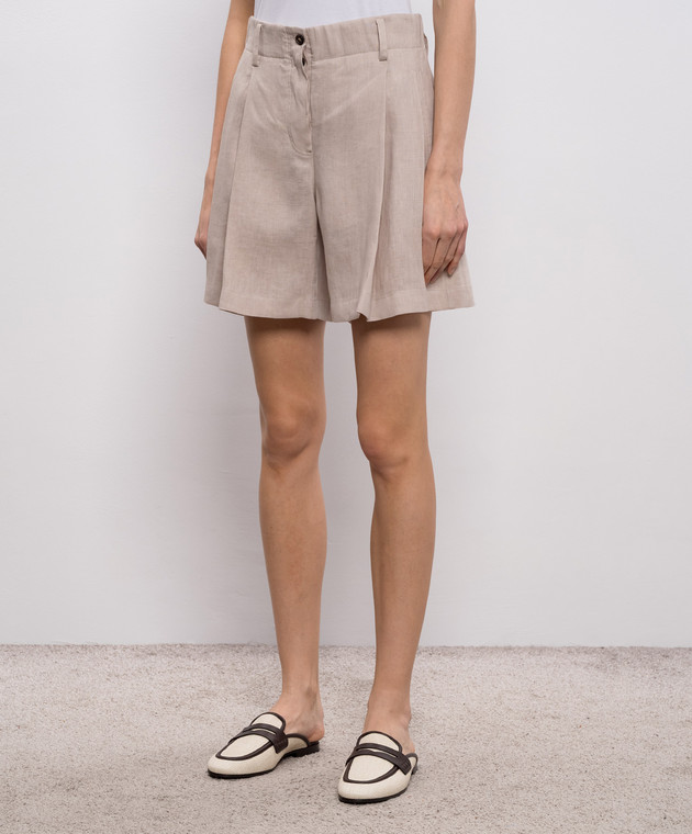 Brunello Cucinelli Бежевые шорты из льна MA698DV499 изображение 3