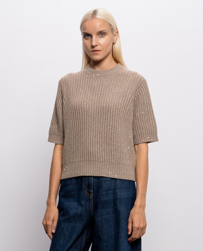 Brunello Cucinelli Бежевий в'язаний топ з кашеміру та вовни MBM753520