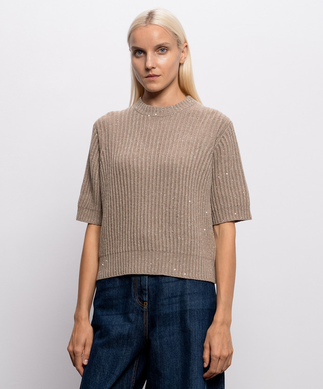 Brunello Cucinelli Бежевий в'язаний топ з кашеміру та вовни MBM753520 зображення 3