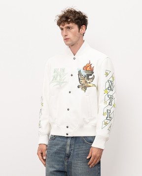 Off-White Белый кожаный бомбер с принтом 44MJA122Z26L003