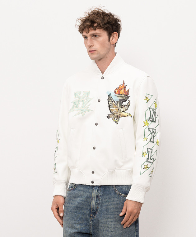 Off-White Белый кожаный бомбер с принтом 44MJA122Z26L003 изображение 3