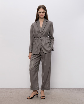 Brunello Cucinelli Сірі штани з вовни в смужку MP189P8995