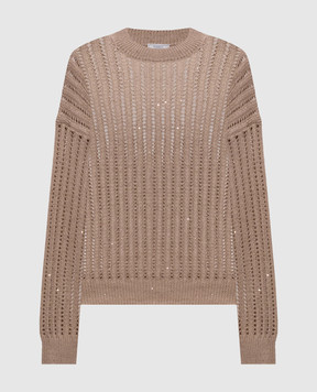 Peserico Коричневий ажурний джемпер з паєтками A99048F0509110