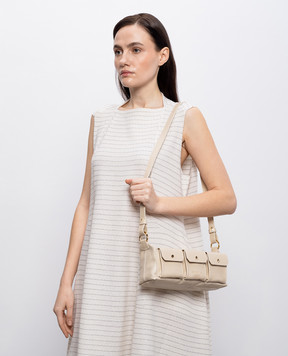 Christian Villa Бежевая кожаная сумка кросс-боди с принтом логотипа 06499