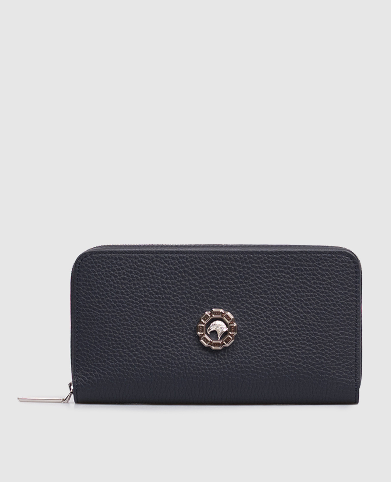 

Синий кожаный кошелек с эмблемой с палладиевым покрытием, Кошельки