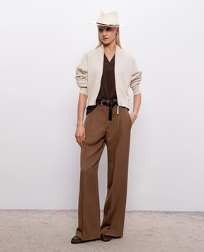 Brunello Cucinelli Коричнева футболка з ланцюжком моніль MPT18BD222