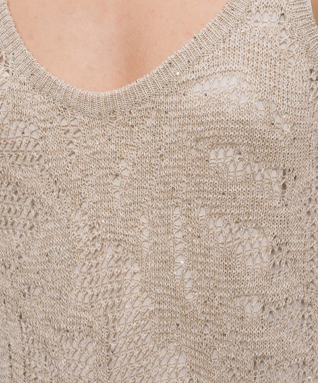 Brunello Cucinelli Бежева ажурна сукня з льоном з паєтками MDT771A92 зображення 5