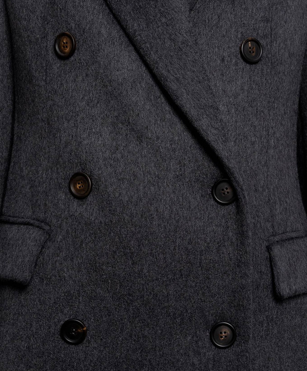 Brunello Cucinelli Серое двубортное пальто из кашемира с цепочкой мониль MD5039673 изображение 5