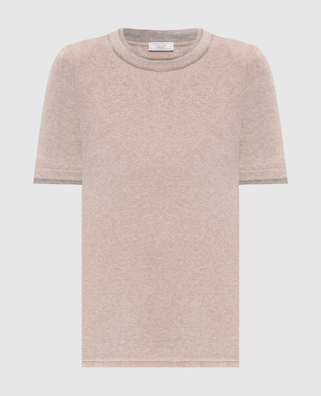 Бежевая меланжевая футболка с цепочкой и люрексом