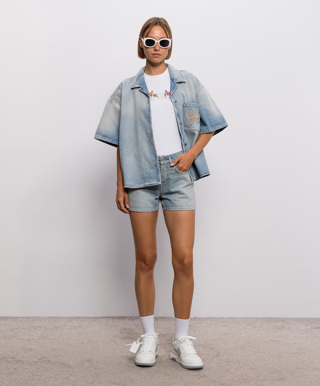 Off-White Голубые джинсовые шорты с эффектом потертости 2FJ00584B изображение 2