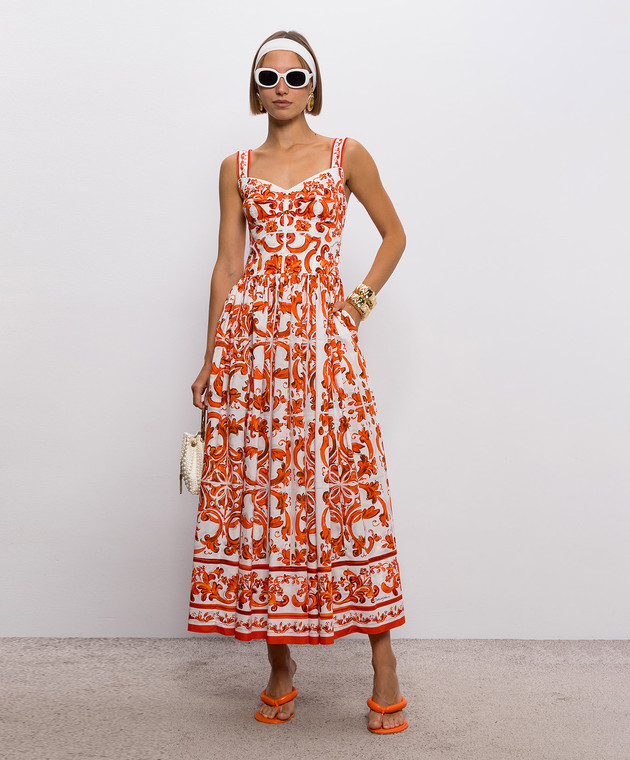 Dolce&Gabbana Белое платье в брендовый принт F6TTHTGDDRL изображение 2