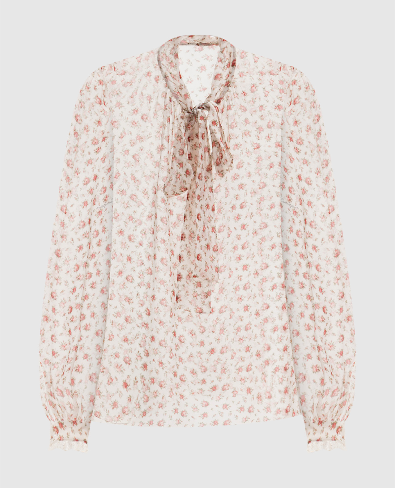 

Блуза цвета айвори из шелка в принт, Бежевый, Блузы