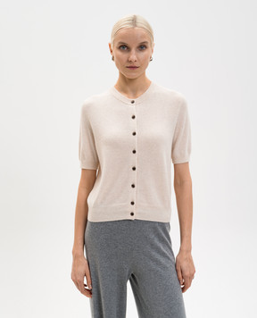 LISA YANG Бежевий кардиган Marene з кашеміру з короткими рукавами 2026312