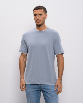 Brunello Cucinelli Блакитна футболка з ефектом накладання шарів M0B137427