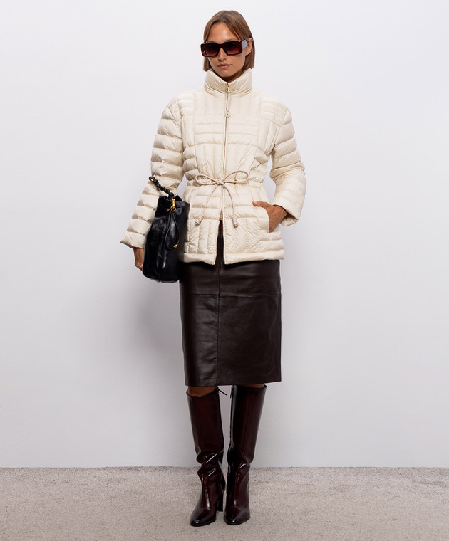 Moncler Бежева пухова куртка з нашивкою логотипа L20931A00150597YF зображення 2