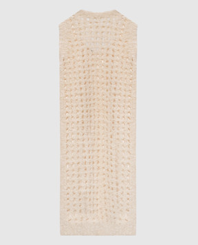 Peserico Бежева ажурна сукня міді з вовною альпаки E82090F0309208