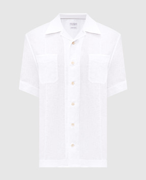 Brunello Cucinelli Сіра сорочка з льону з короткими рукавами MM6840619