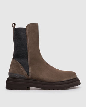 Brunello Cucinelli Коричневі замшеві челсі з ланцюжком моніль MZSFG3307P
