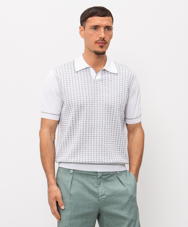 Stefano Ricci Белое поло с шелком в узор K616463PSMF26225 изображение 3