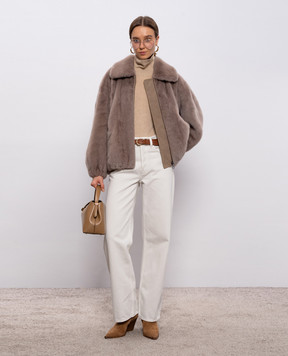 Rindi Бежева шуба з хутра норки з відкладним коміром 164VS025