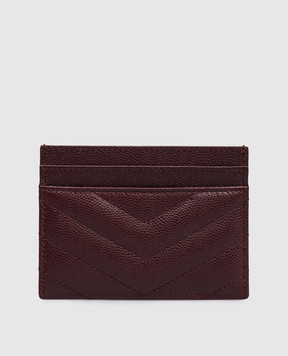 Saint Laurent Бордовий шкіряний картхолдер з металевою емблемою Cassandre 843886AAGY5