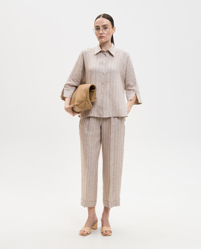 Peserico Бежева сорочка з льону в смужку S0611502639