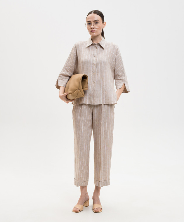 Peserico Бежева сорочка з льону в смужку S0611502639 зображення 2
