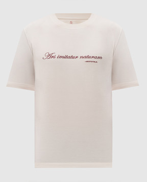 Brunello Cucinelli Футболка с вышивкой надписи цвета айвори M0B138518
