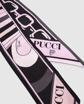 PUCCI Чорна стрічка твіллі із шовку в брендовий принт 5UGB115UC02