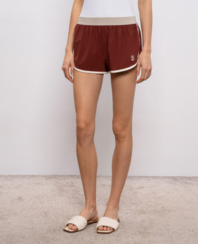 Brunello Cucinelli Бордові шорти з вишивкою емблеми MQ965EU999