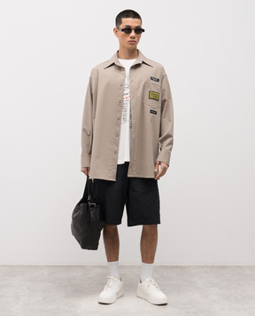 Maison Margiela MM6 Бежевая рубашка с шерстью с брендовыми нашивками SH0DT0040M35733