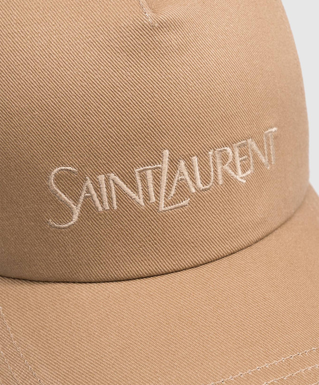 Saint Laurent Коричнева кепка з льоном з вишивкою логотипа 7780633YP19 зображення 4