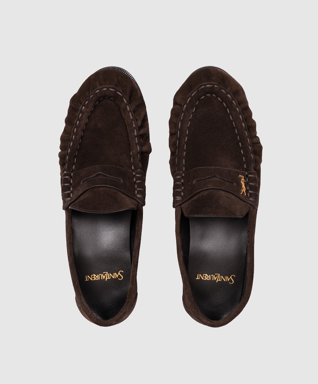 Saint Laurent Коричневые замшевые лоферы LE 8189082W5AA изображение 4