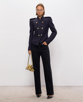 Balmain Фиолетовый двубортный твидовый жакет из шерсти JA0000000059