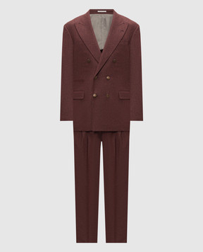 Brunello Cucinelli Бордовий двобортний костюм з вовни та кашеміру ME4999CPNH