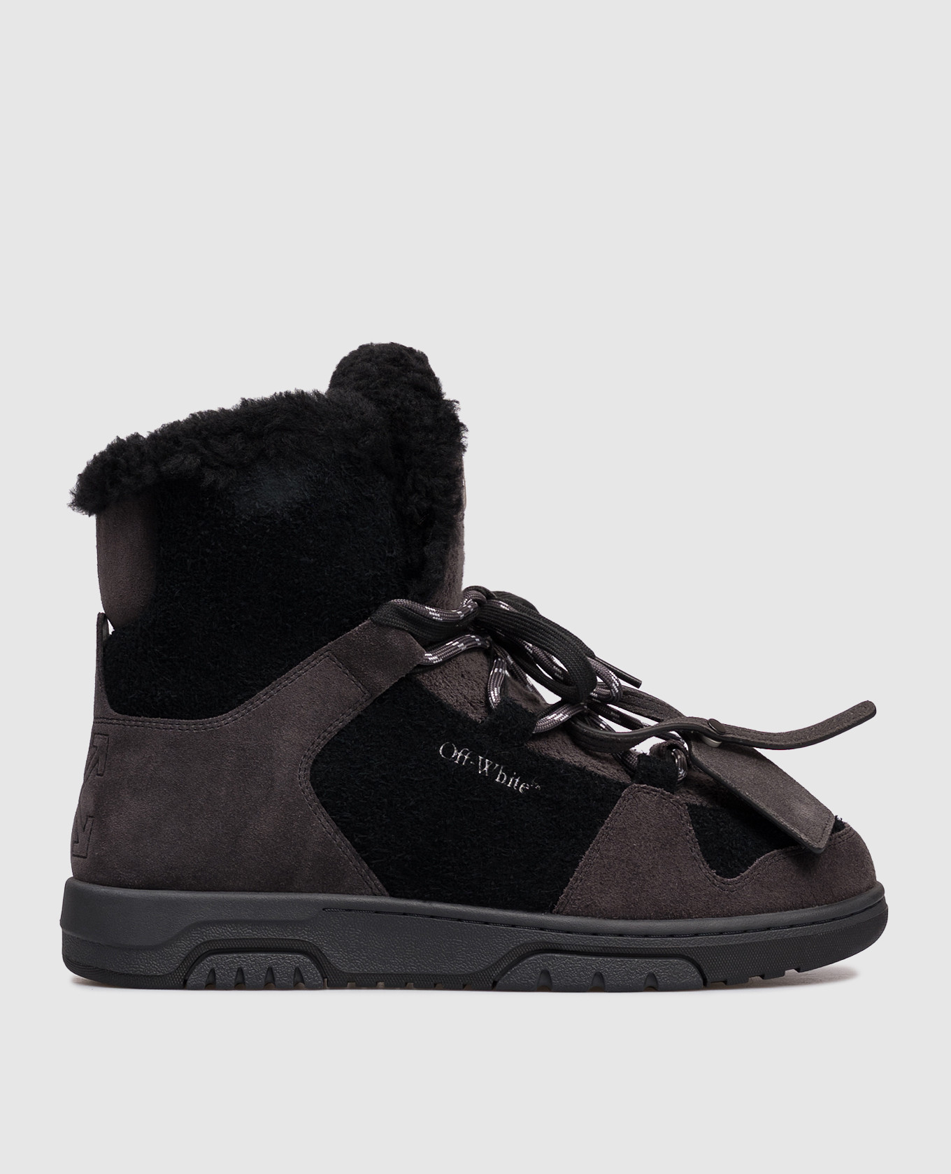 Серые замшевые ботинки на меху с логотипом OFF