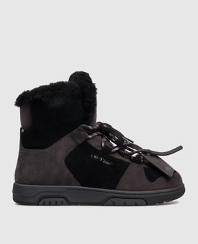 Off-White Серые замшевые ботинки на меху с логотипом OFF OMIY003F25LEA001